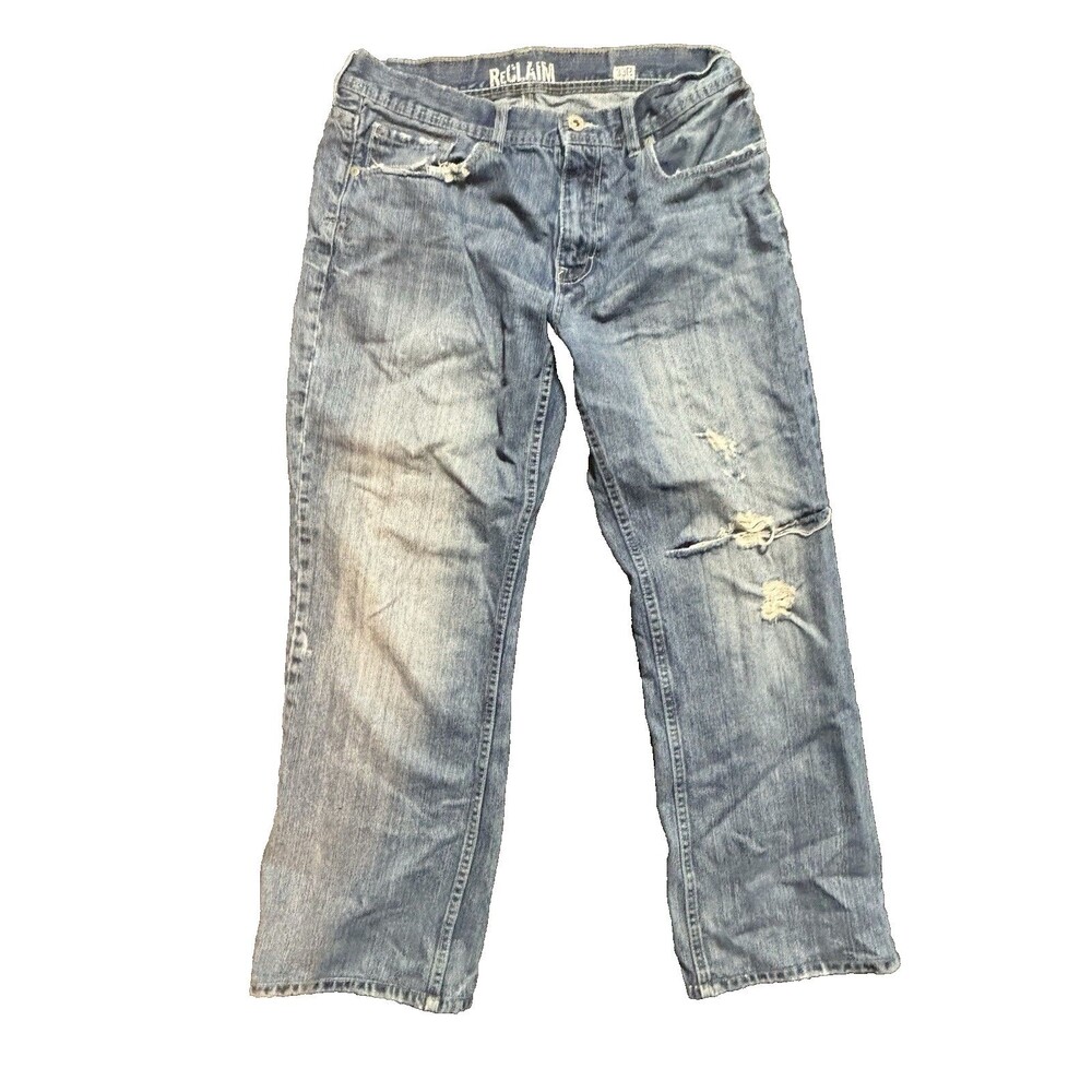 Reclaim Men’s Distressed Blue Jeans 33x32 – Relaxed Fit, 100% Cotton